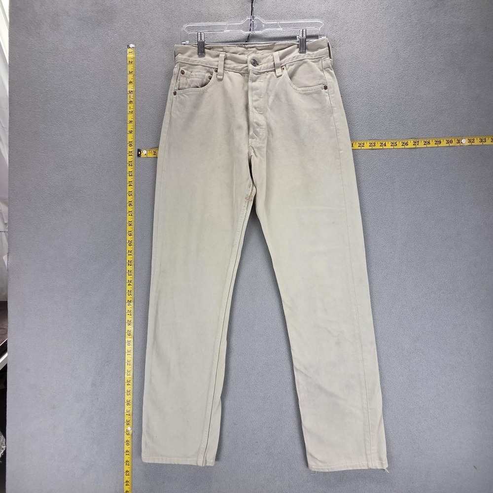 Vintage‎ Levis 501 Jeans Mens Beige Straight Button Fly USA Stains Fits 28x30